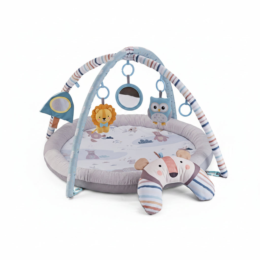 Padded baby tummy time play mat with activity arches