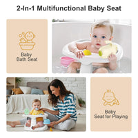 Baby Enjoying Bath in Non-Slip Baby Bath Seat with Built-In Rinse Cup