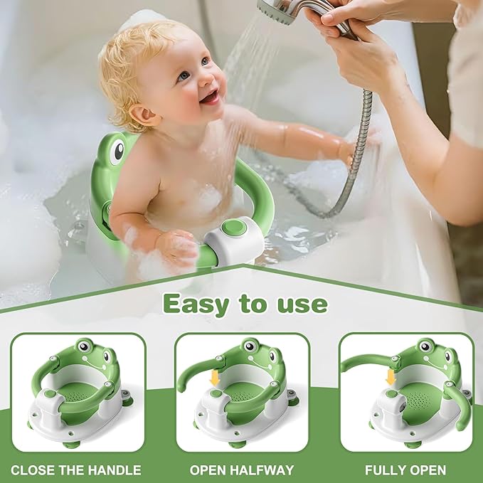 Baby Sitting in Non-Slip Bath Seat with Cushioned Support During Bath Time