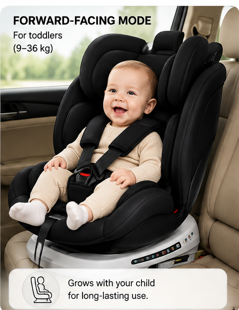 Baby car seat with padded multi-point harness and buckle