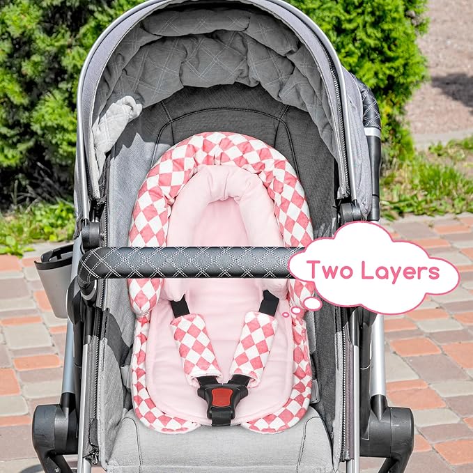 Adjustable Strap Pads on Baby Car Seat Head Support for Secure Fit in Car Seat