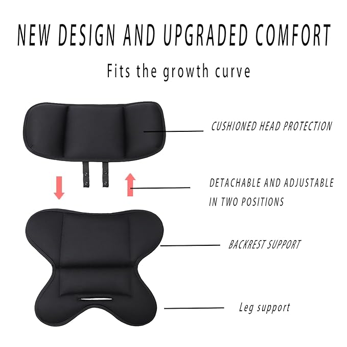 Soft baby car seat insert providing head and body support for infants, compatible with multiple car seat brands.