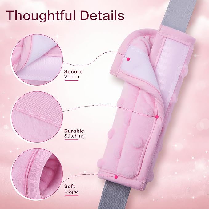 Baby car seat shoulder pads, designed to protect baby’s skin from strap irritation.