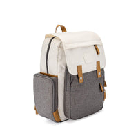 Baby diaper backpack with insulated pockets, perfect for storing bottles and keeping them warm.