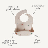 Baby drool bib silicone, perfect for teething and baby-led weaning.