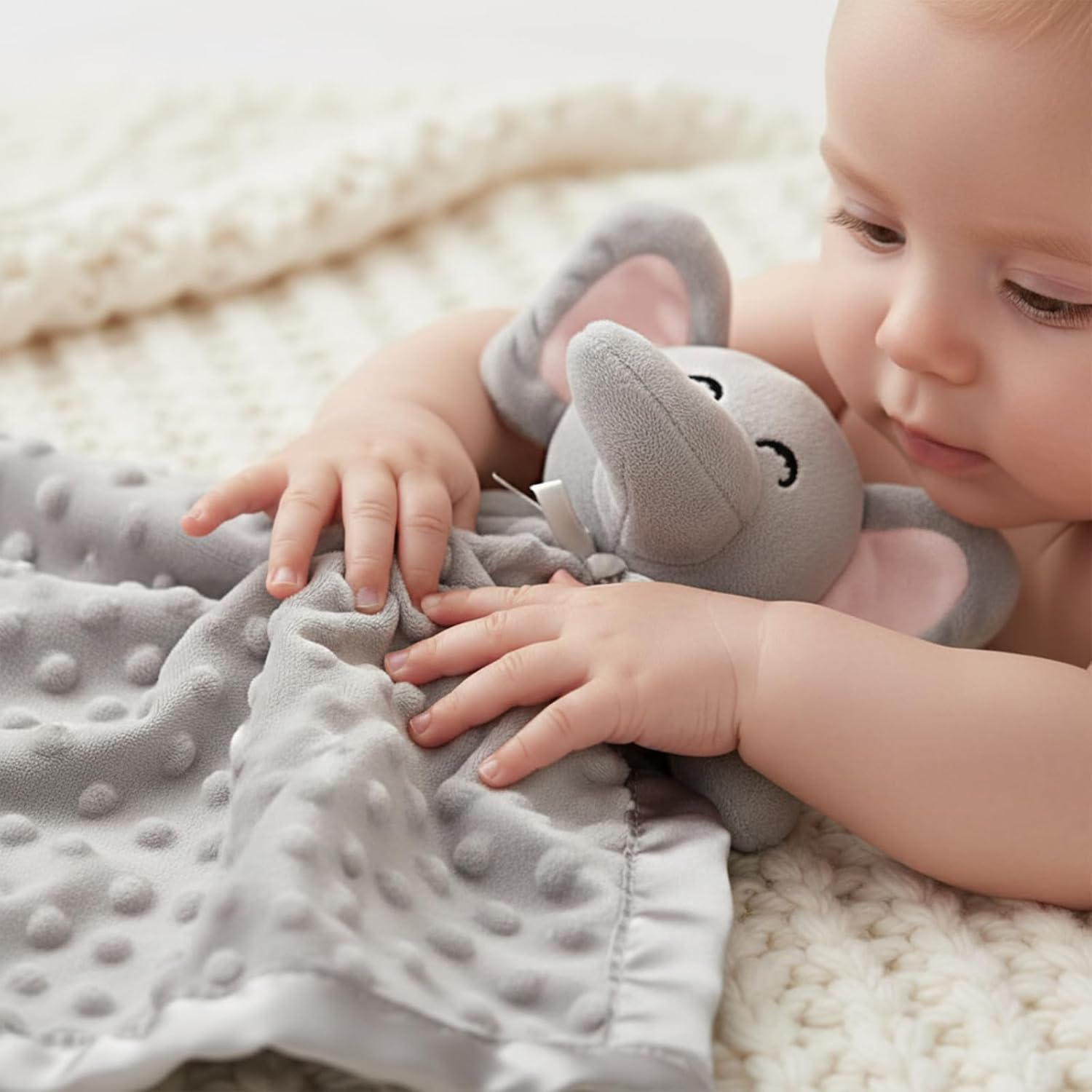 Grey Elephant Baby Security Blanket for Newborns