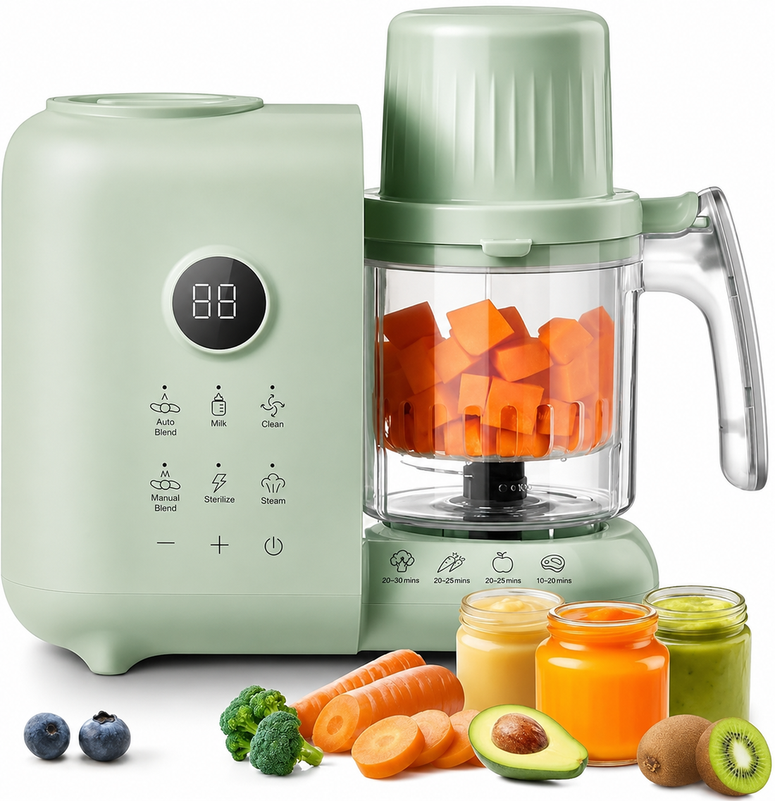 Baby food maker with dual-layer steam baskets for healthy homemade meals
