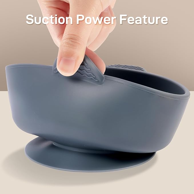 Baby led weaning bowls and spoons, encourages self-feeding.