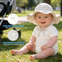 Baby sun hat for outdoor activities, soft and comfortable with adjustable chin strap.