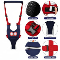 Adjustable shoulder and waist straps on baby walking harness
