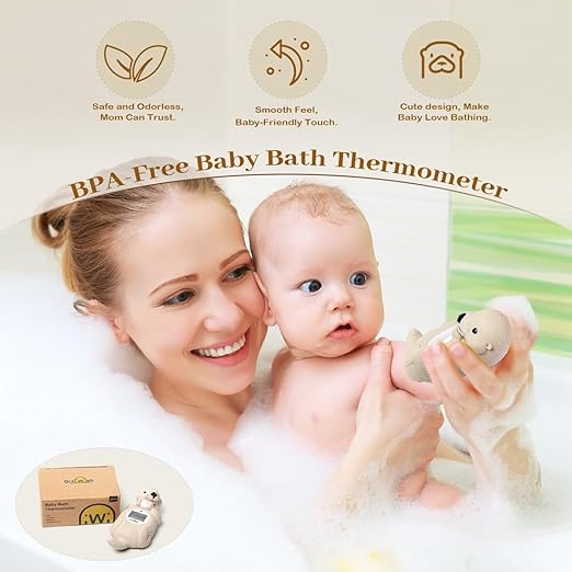 Floating baby bath thermometer showing real time water temperature