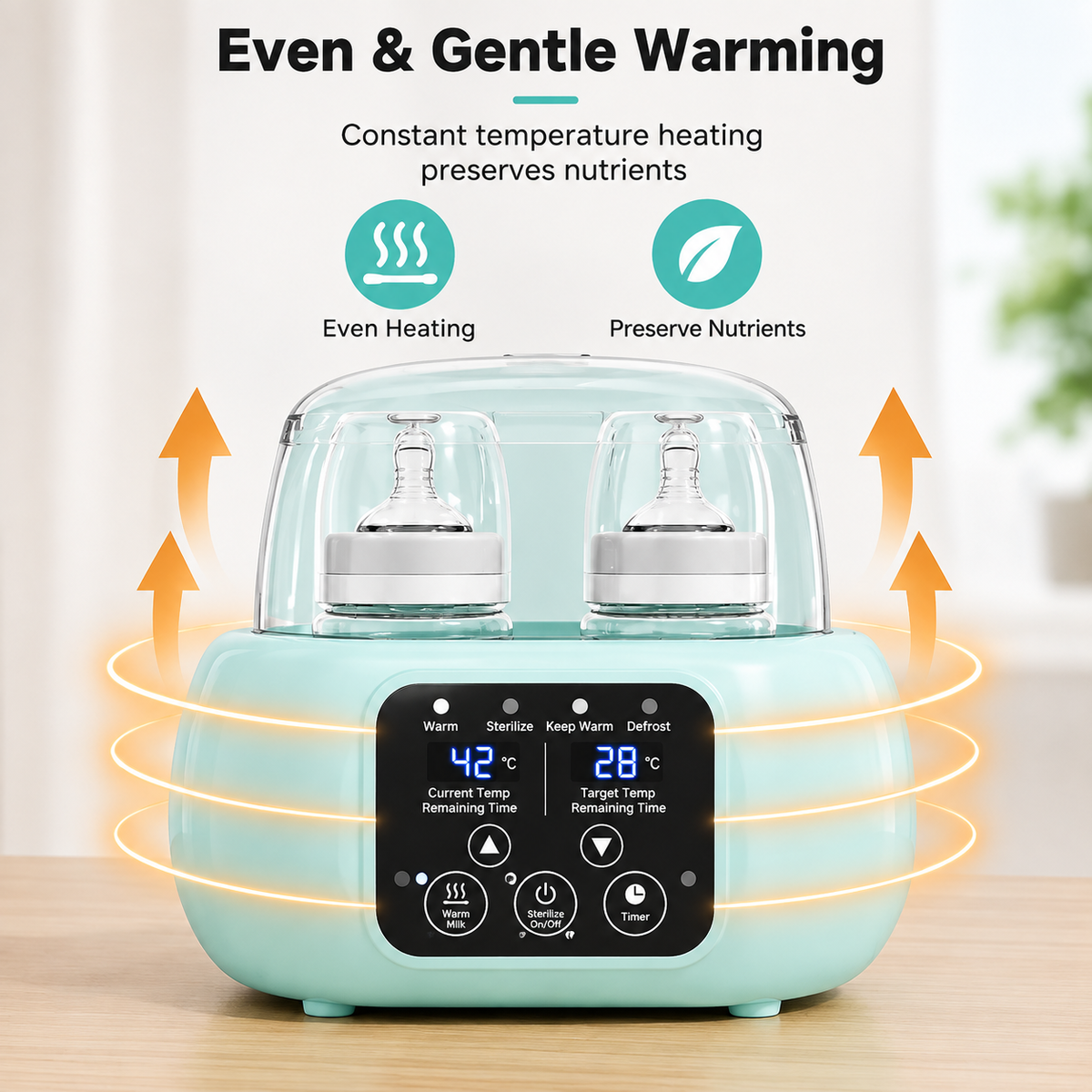 Electric baby bottle warming machine providing gentle and even heating for feeding bottles