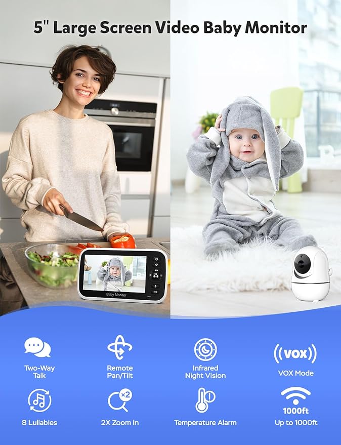Baby Monitor With Auto Night Vision And Clear Video Display