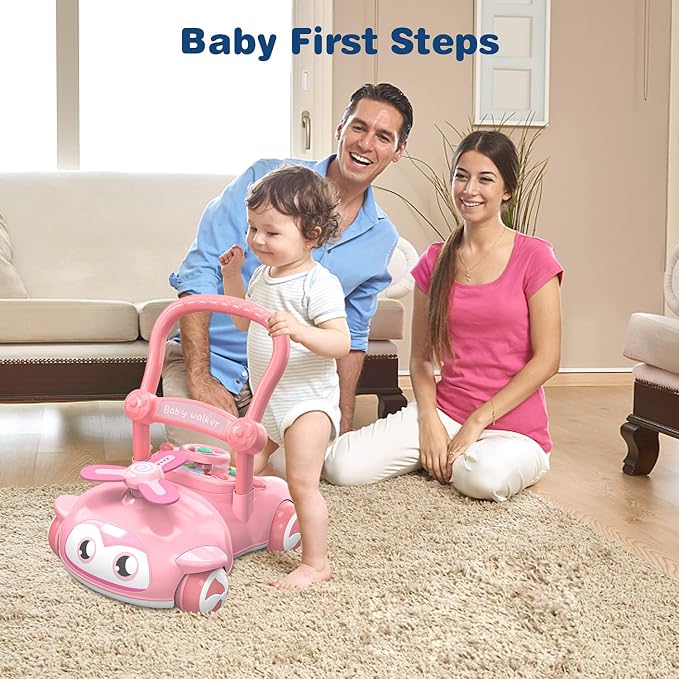 Baby push and walk toy featuring an interactive car-style activity center