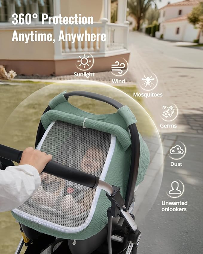 Baby stroller cover with mesh window for easy viewing