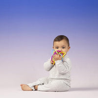 Close up of textured sensory loops on baby rattle teether