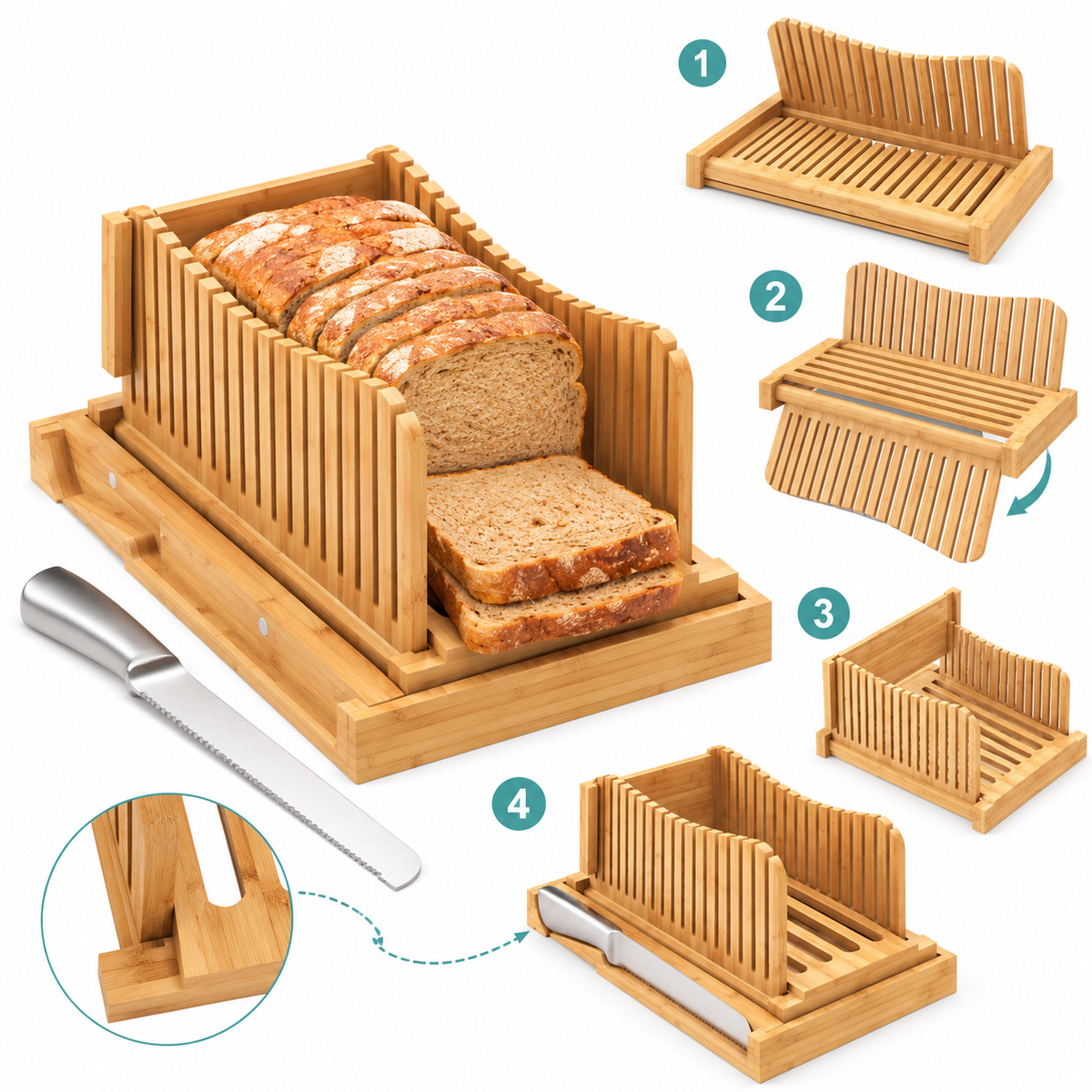 Adjustable Homemade Bread Slicer with Folding Design