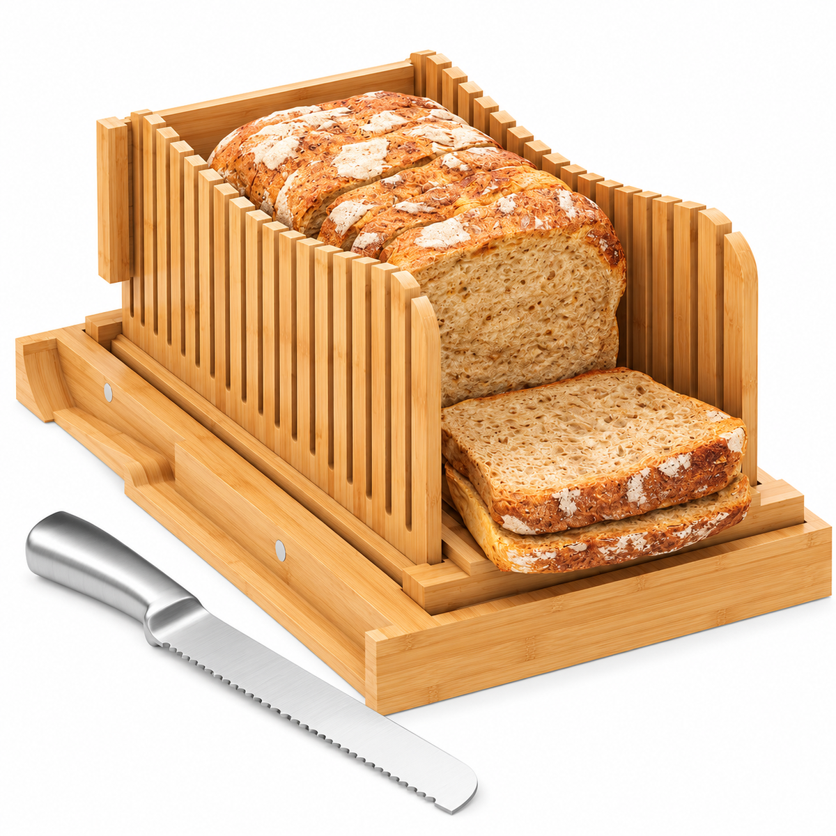 Adjustable Bread Slicer Board with Crumb Tray & Knife