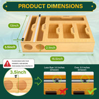Bamboo pantry organizer for keeping food wraps and storage bags neatly arranged.