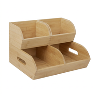 Stackable bamboo bins storing potatoes and onions in pantry