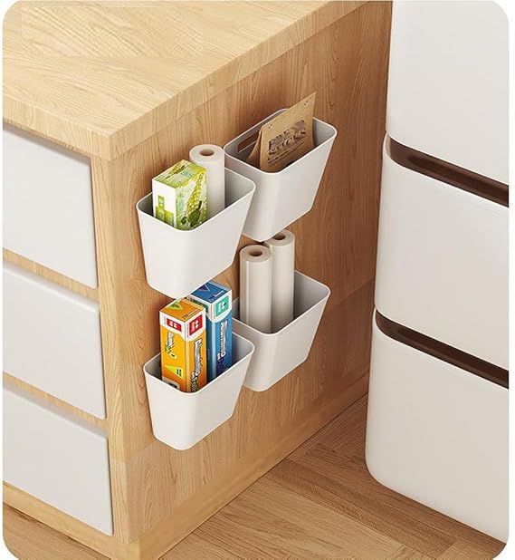 Plastic organizer containers with self adhesive backing