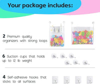 Bathtub toy organizer set with included hooks