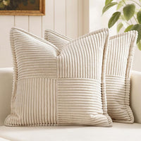 Soft Beige Corduroy Cushion Covers for Sofa