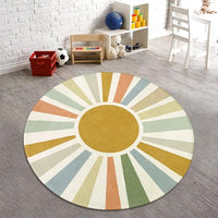 Bright circle rug for bedroom interior decor