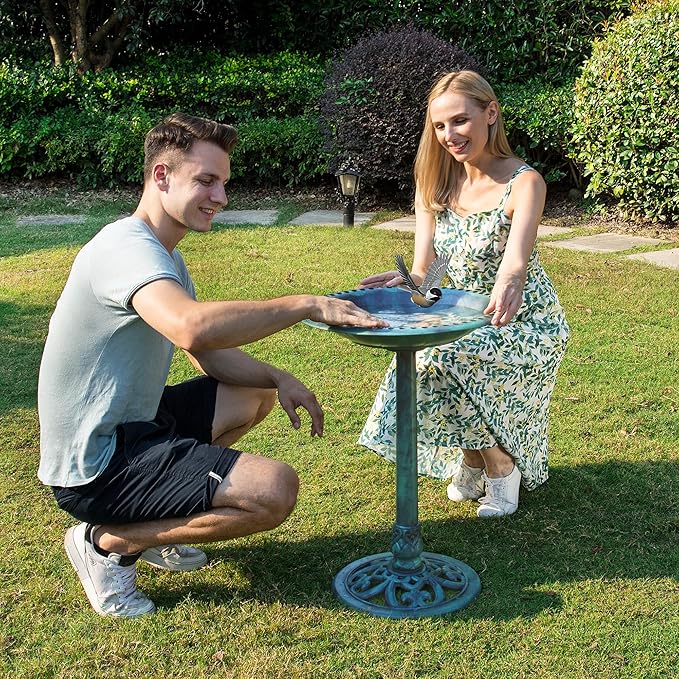 Polyresin bird bath with 20 inch bowl