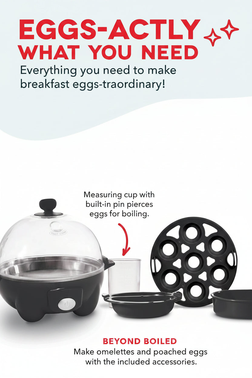 black egg boiler appliance for everyday breakfast preparation