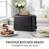 black kitchen toaster with 6 browning levels for light to dark toast