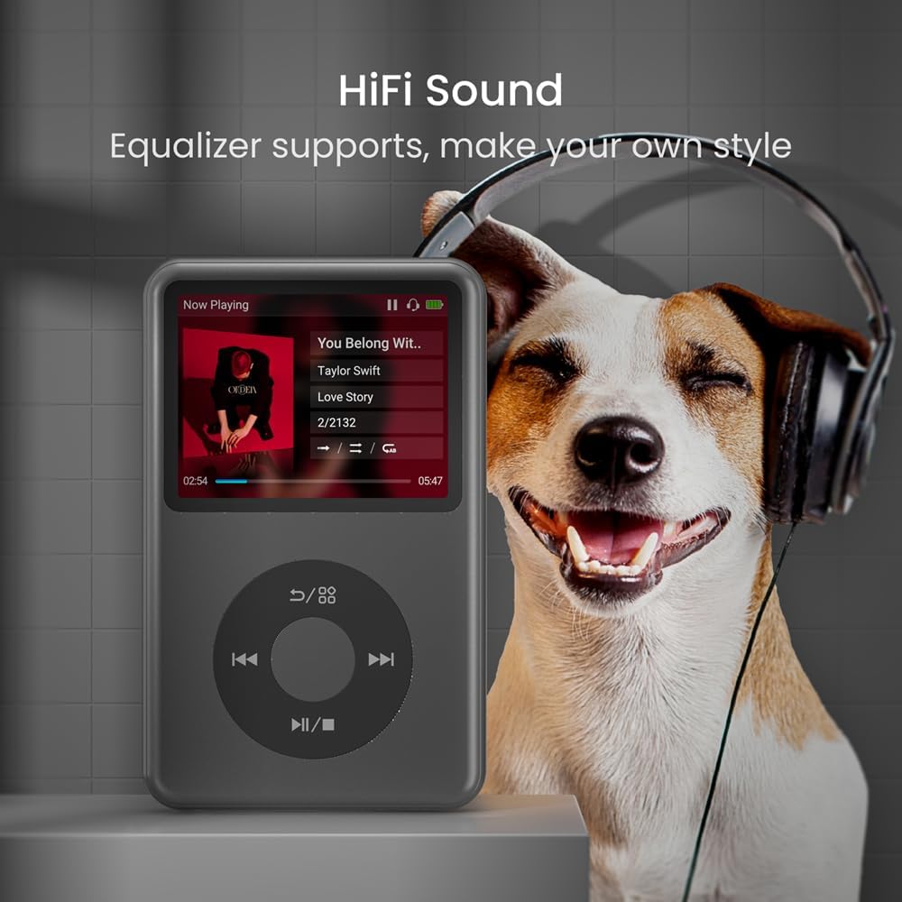 Black MP3 Player with Bluetooth 4.2, perfect for wireless music streaming and media enjoyment.