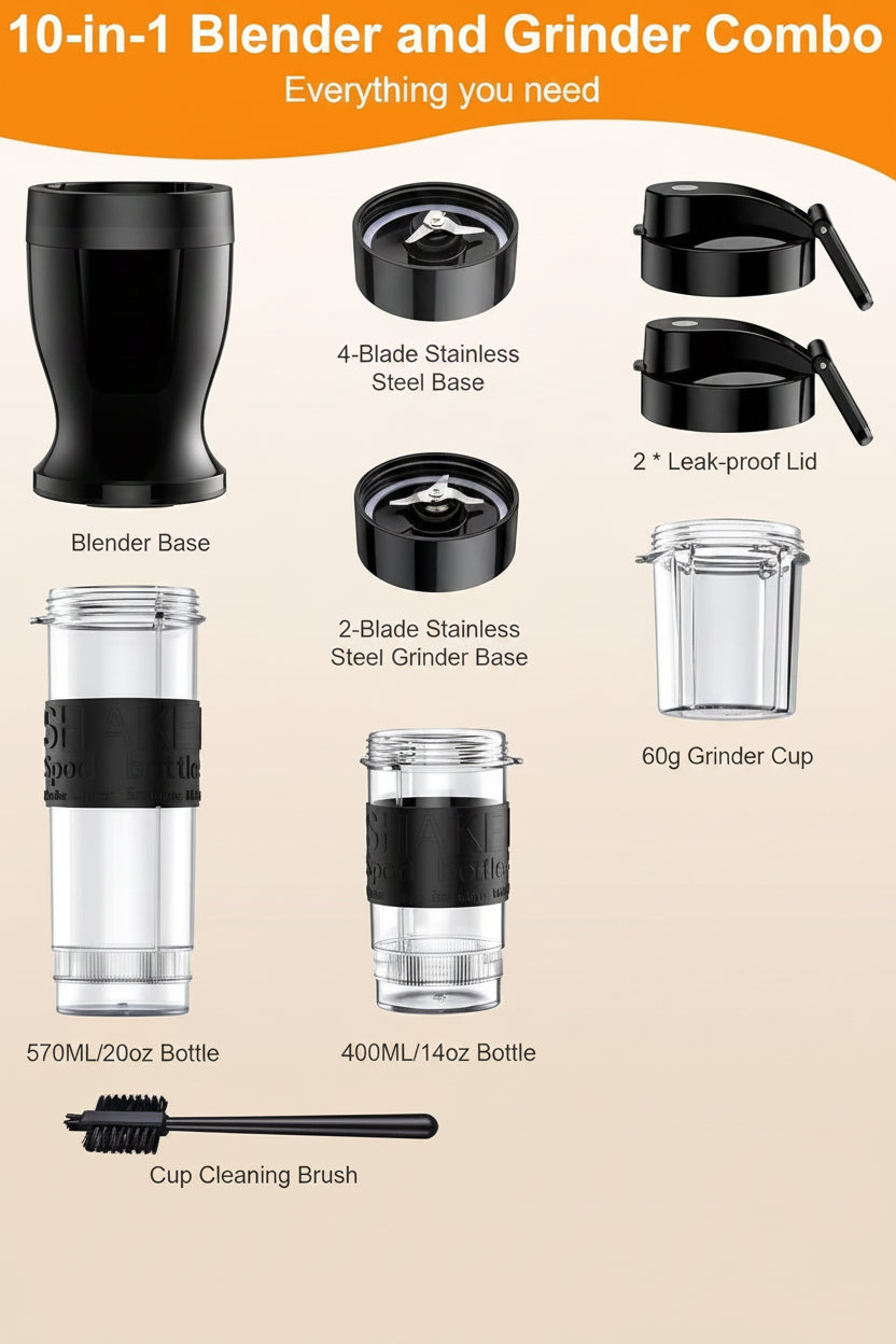 Personal Smoothie Blender with Grinding Cups – 10 Piece