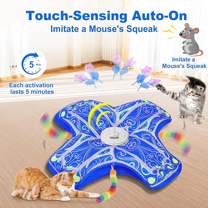 Blue rechargeable interactive cat toy for indoor use