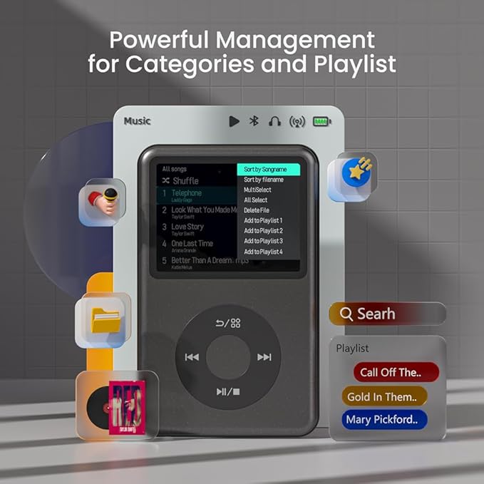 Bluetooth MP3 Player with audiobook support, designed for young users to enjoy media anytime.