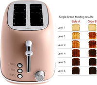 Blush wide slot 2 slice toaster with rounded stainless steel body and simple control dial