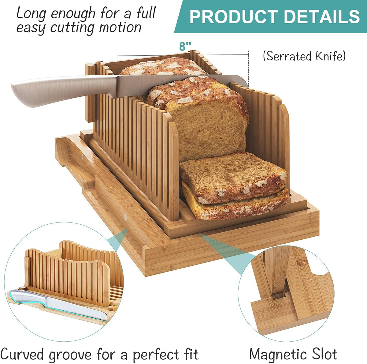 Bamboo Bread Cutting Board with Adjustable Slice Guide