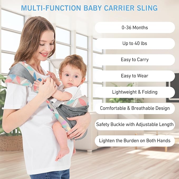 Breathable mesh baby hip carrier, adjustable fit for comfortable baby carrying.