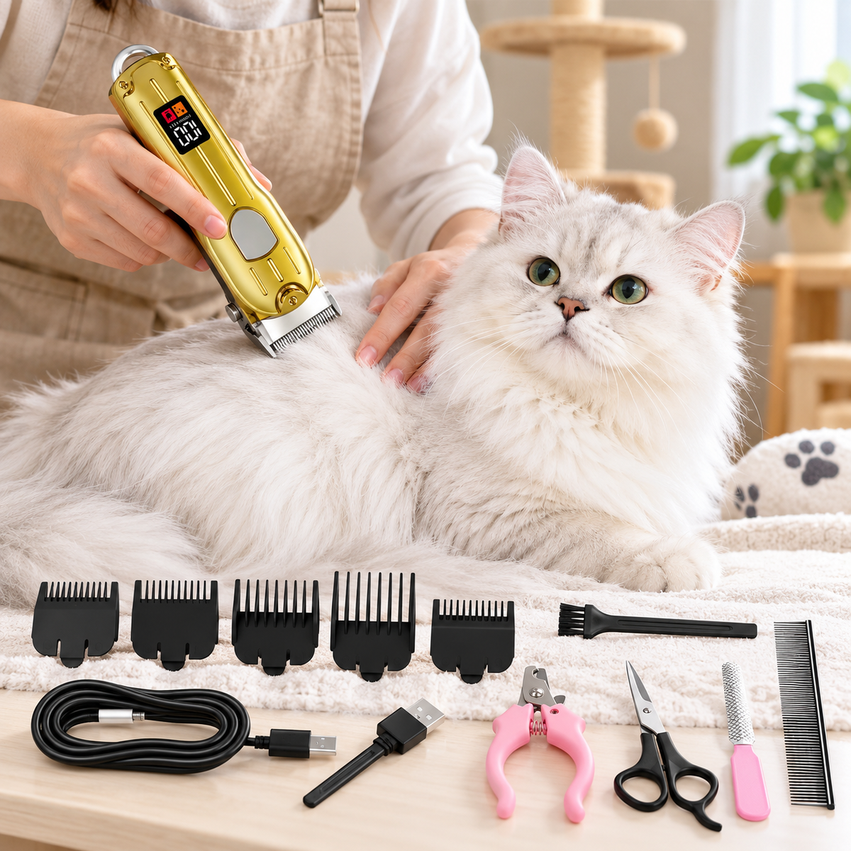 Electric cat grooming trimmer for routine coat care