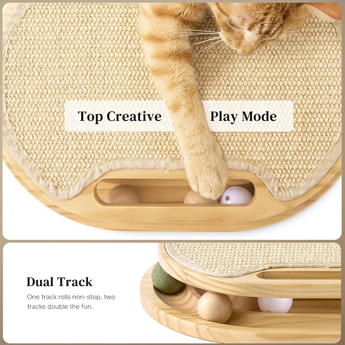 Cat scratch and play toy with interactive ball