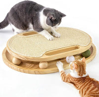 Cat scratching board with interactive ball for indoor play