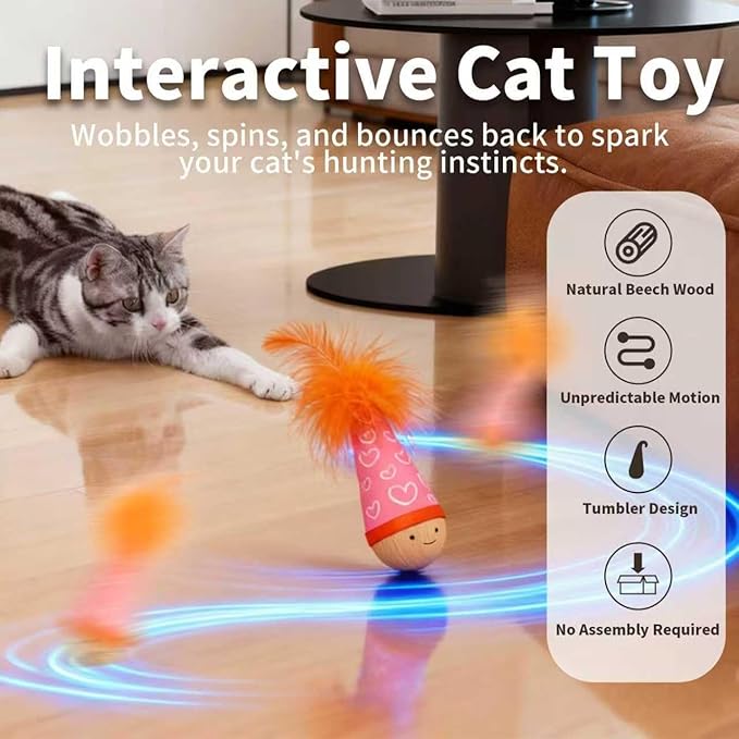 Self-righting wobble cat toy filled with natural catnip