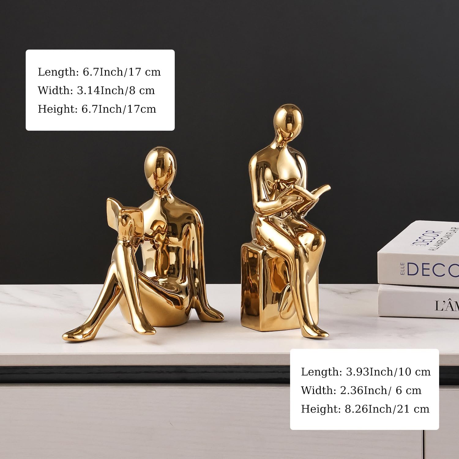 Decorative ceramic book holders arranged on a home office desk