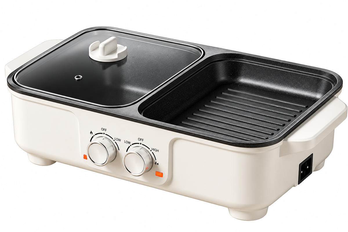 Electric Hot Pot and Grill 2-in-1 with Dual Temperature Control and Non-Stick Cooking Surface