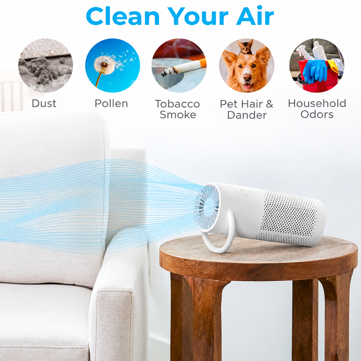 PureZone Mini Portable Air Purifier – True HEPA 13 & Activated Carbon
