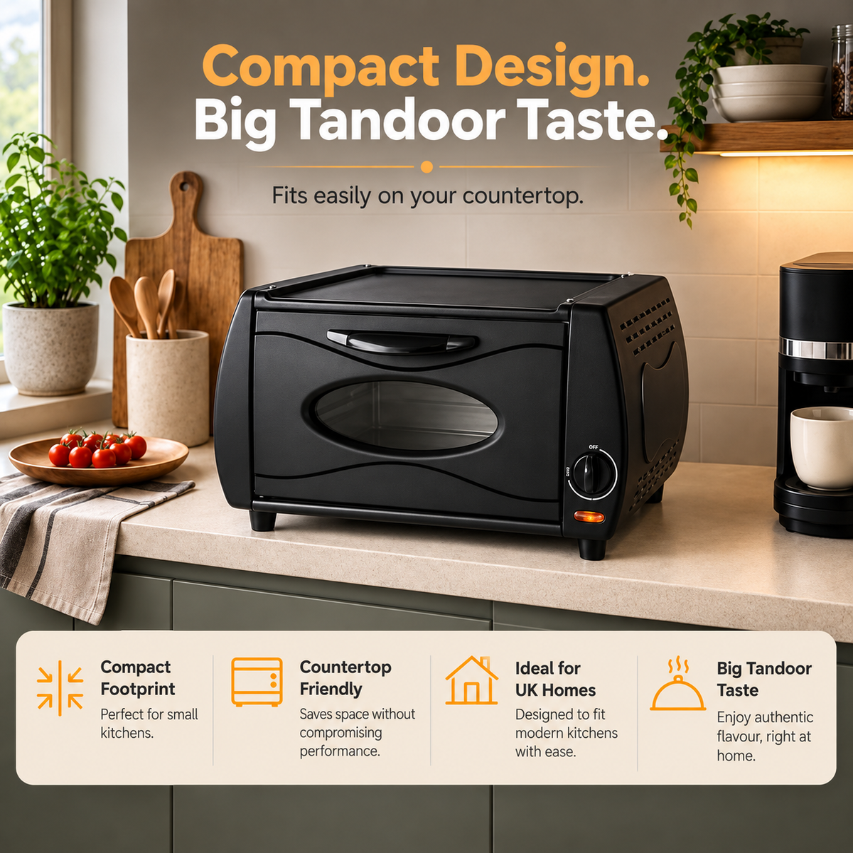 Mini Tandoor Oven – Electric Tabletop Pizza, Roti & Naan Maker
