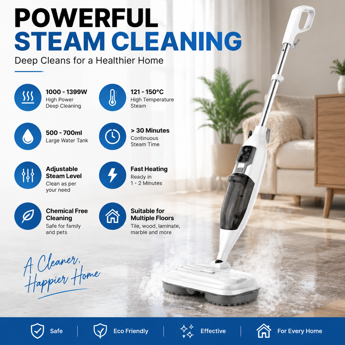 10-in-1 Steam Mop with Rotating Head – Multifunctional Steam Cleaner for Hard Floors