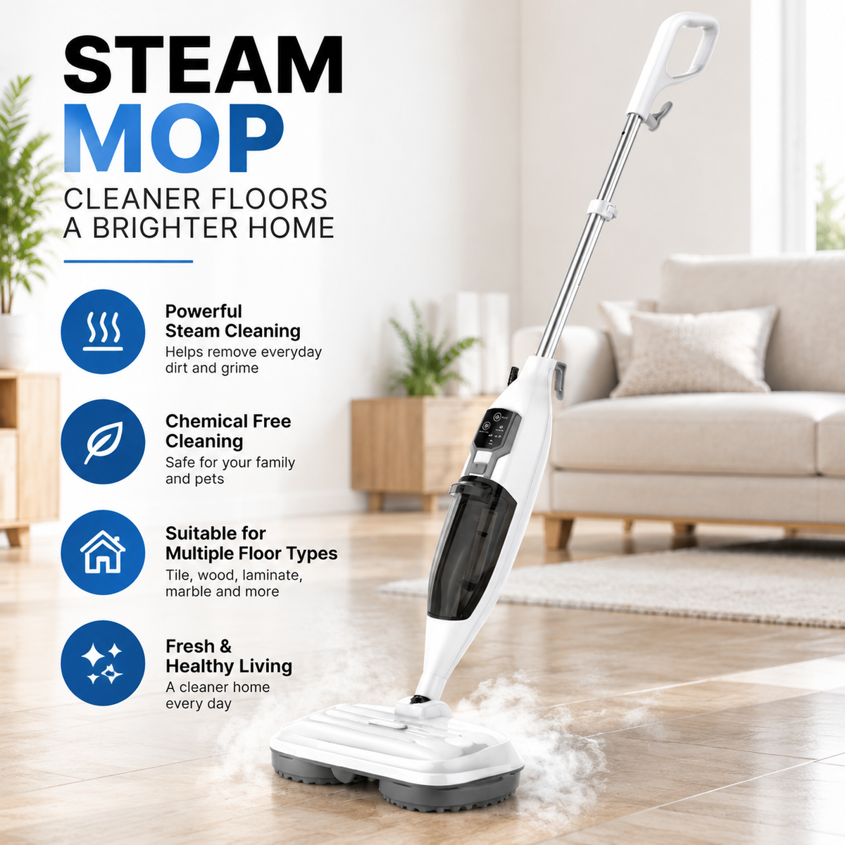 10-in-1 Steam Mop with Rotating Head – Multifunctional Steam Cleaner for Hard Floors