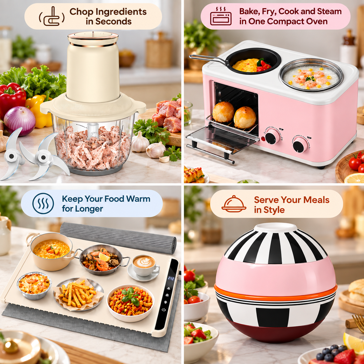Electric food chopper preparing vegetables and ingredients for cooking