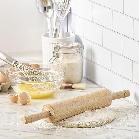 Classic wooden dough roller designed for smooth dough preparation and home baking use